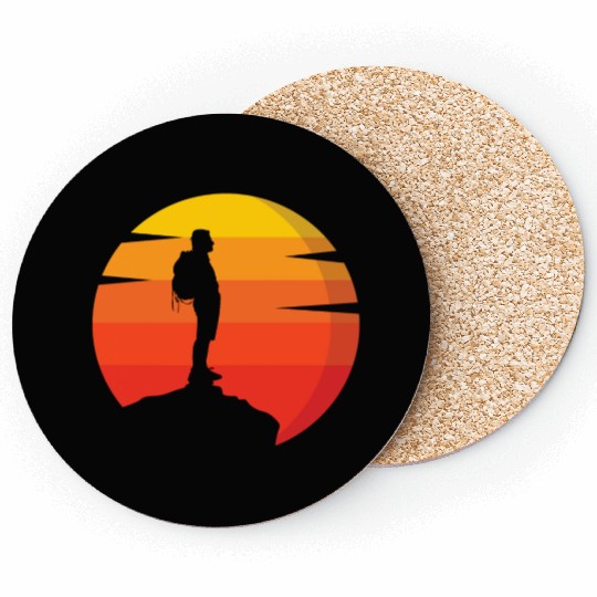 Retro Sun Mountain Hiking Climbing Nature Coasters