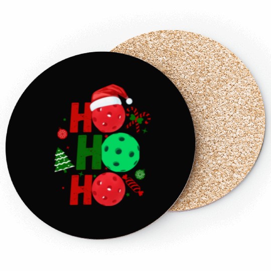 Pickleball Ho Ho Ho Holiday Merry Christmas Coasters