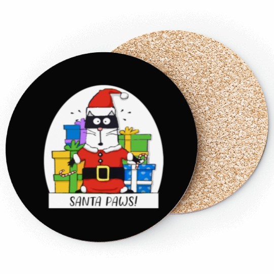 Surprised Cat Christmas Eve and Santa Paws Coasters