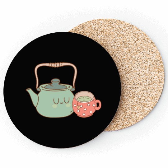 Tea Kettle and Cup of Green Tea Coasters