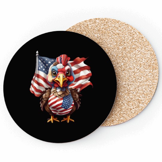 Thanksgiving Pride: Turkey Adorned with Flag Coasters