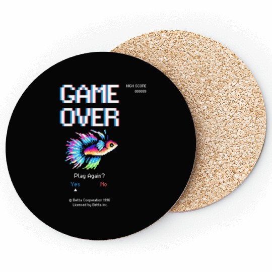 8 bit Arcade Retro Game Over Betta Fish Coasters