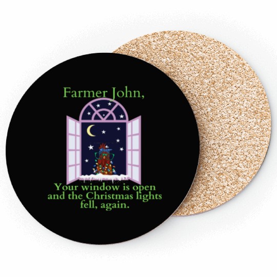 Funny Christmas Chicken talking to Farmer John Coasters