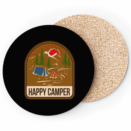 Happy Camper Camping Campfire Tent Coasters