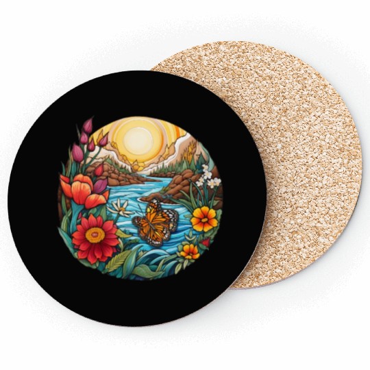 Sunrise Serenity by the Mountain Stream Coasters