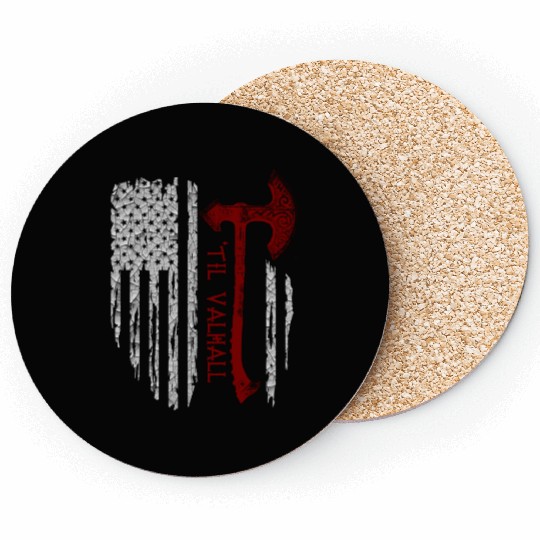 Vikings Axe Valhalla US Flag Coasters Viking