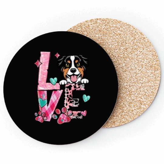 Australian Shephard Dog I Love My Dog Valentines D Coasters