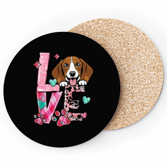 Beagle Dog I Love My Dog Valentines Day Coasters