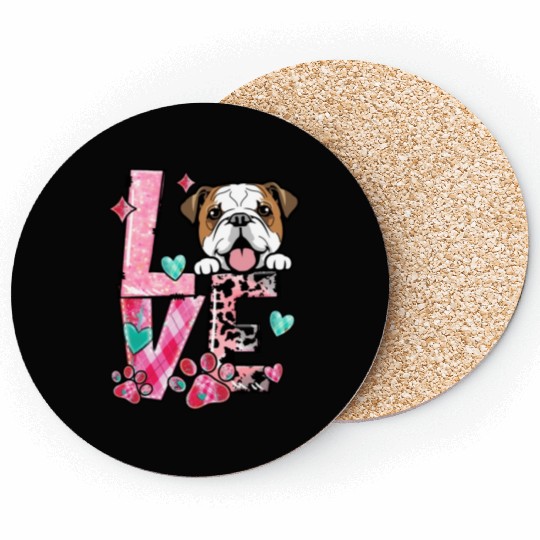 English Bulldog I Love My Dog Coasters