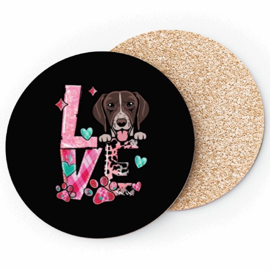 German Shorthair Dog I Love My Dog Fur Baby Valent Coasters