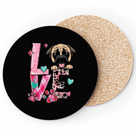 Mastiff Dog I Love My Dog Fur Baby Valentines Day Coasters