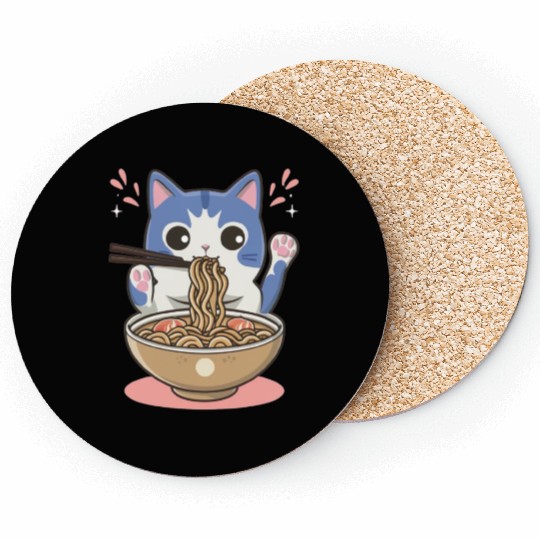 te cat ramen noodles neko kawaii funny Coasters