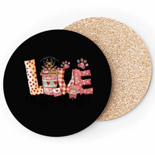 Daschund Coffee Lover Dog Mom Valentines Day Coasters
