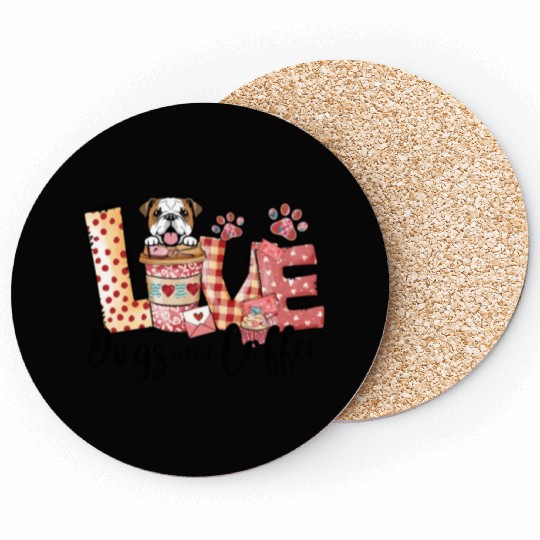 English Bulldog Coffee Lover Dog Mom Valentines Da Coasters