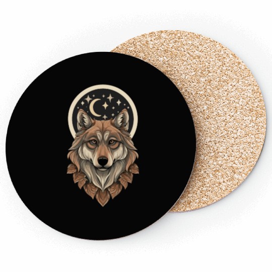 Wolf Moon Stars Design Coasters