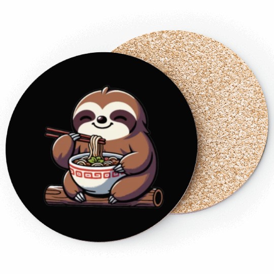 Cute Sloth Eats Ramen Noodles Sloths Ramen Coasters