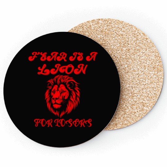 Defeating Fear with Courageous Lion Graphic. Coasters