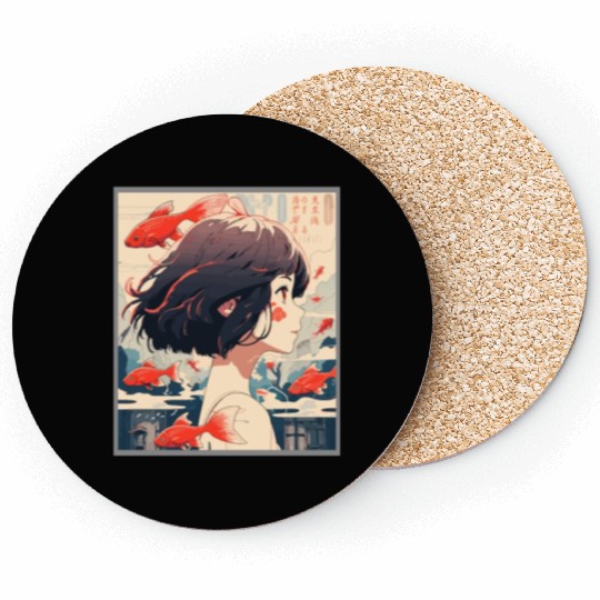 Vinatage japanese esthetic Otaku Anime Girl Coasters