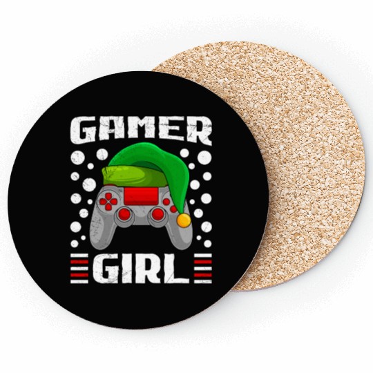Gamer Girl Christmas Gambling Women Santa Coasters