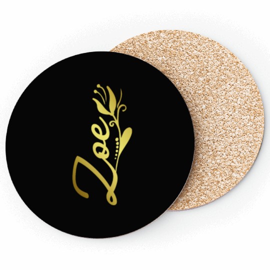 Zoe Name Faux Gold Tulip Flourish Coasters