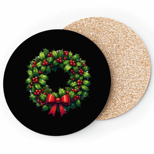Festive Foliage: Classic Christmas Wreath Coasters