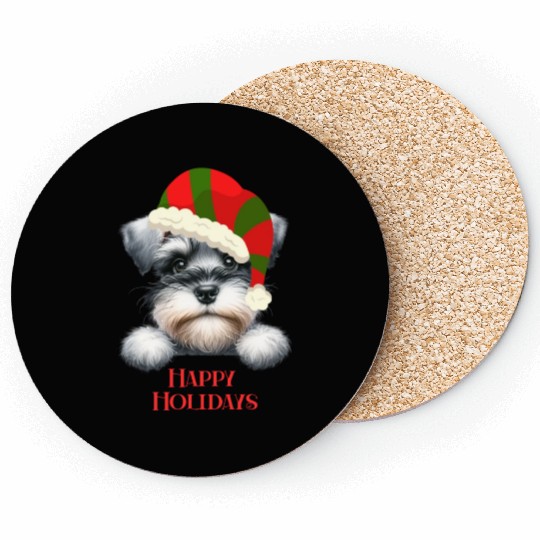 Christmas Peeking Dogs Happy Holidays Coasters