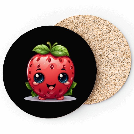 A cute kawaii style strawberry with a smiling face Coasters