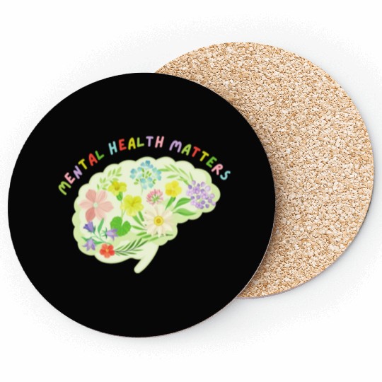 Mental Health Matters Floral Mind Nature Brain Coasters