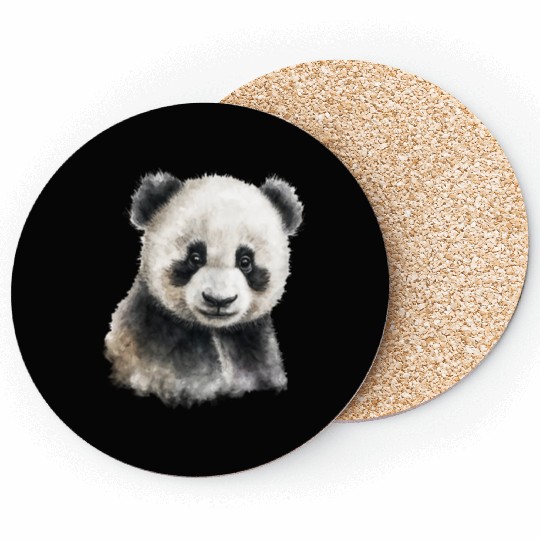 Cute Baby Panda Bear Watercolor Painting Portrait Coasters