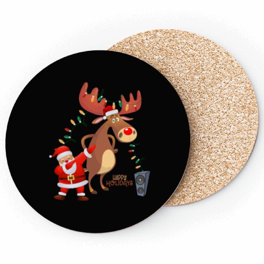 Christmas Lights Dabbing Santa Dancing Rudolph Coasters