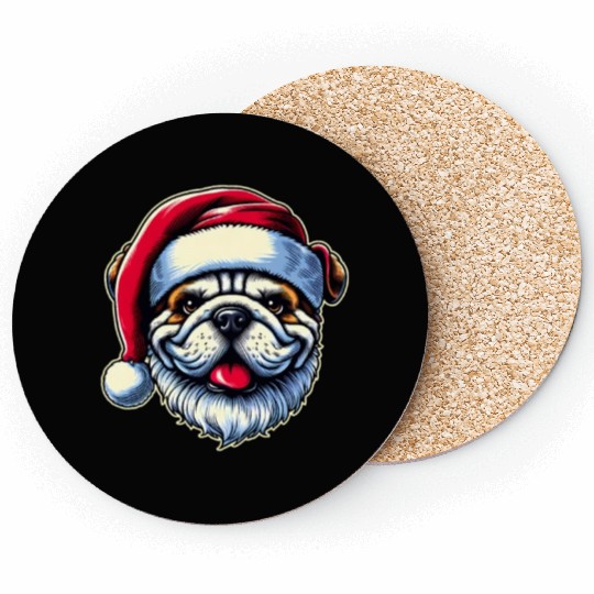 Bulldog as Santa on Christmas Coasters