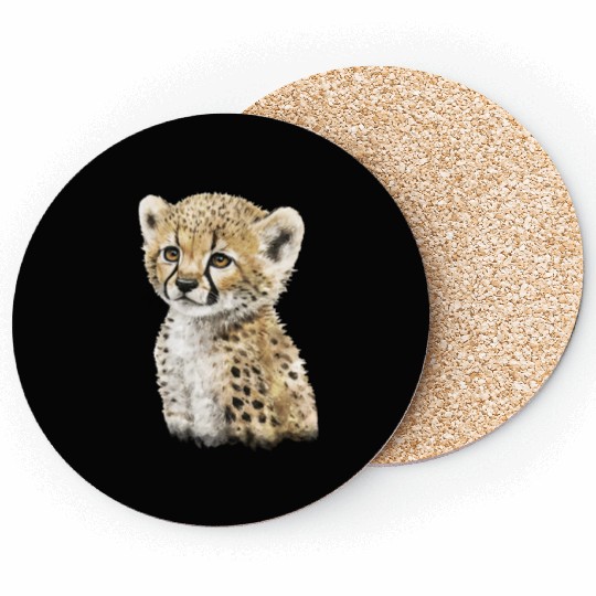 Cute Baby Cheetah Watercolor Painting Portrait Coasters