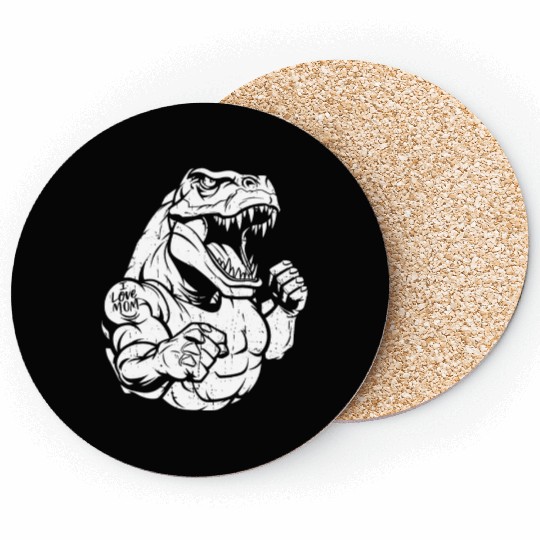 T Rex Dinosaur Biceps Tattoo I Love Mom Coasters