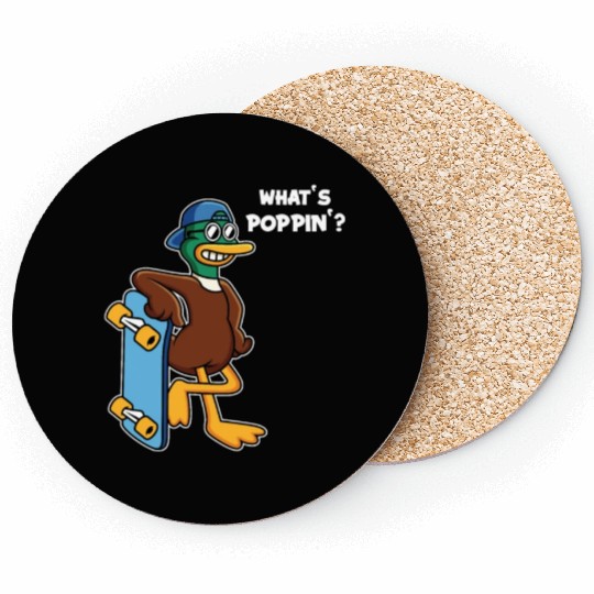 What's Poppin Duck Skaterboy Skateboardkid Coasters