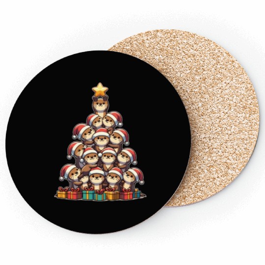 Otter Christmas Tree Merry Christmas Coasters