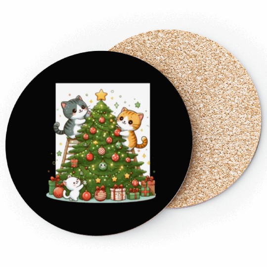 Kittens decorate a Christmas tree Coasters