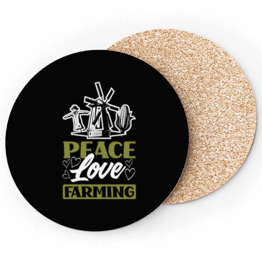 Peace Love Farming Funny Farmer Gift Coasters