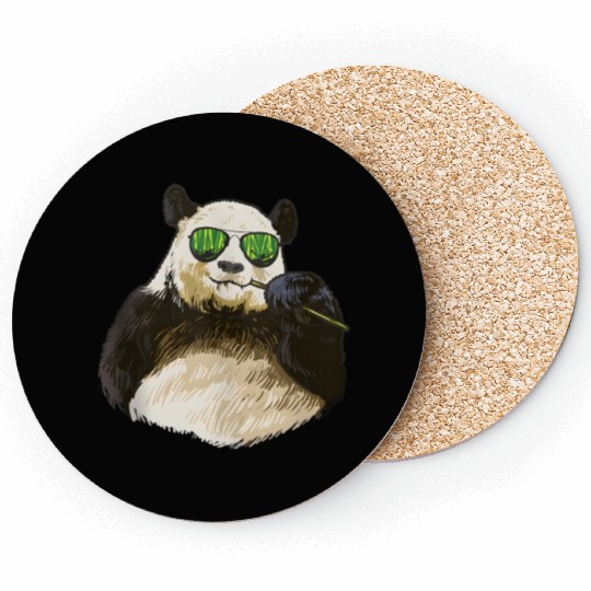 Chilling Panda Eating Bamboo Bear Coasters