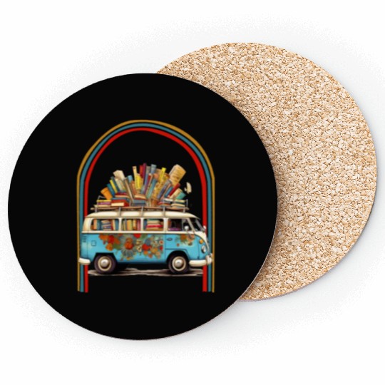 Books Reading English Teacher Hippie Van Retro Coasters