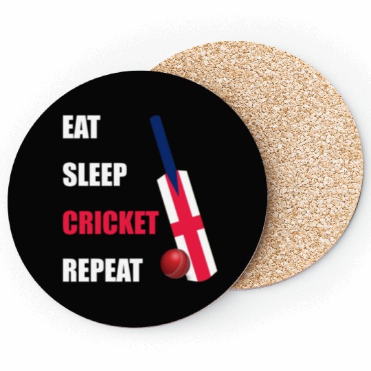 Eat Sleep Cricket Repeat England Flag Cricket Bat Coasters