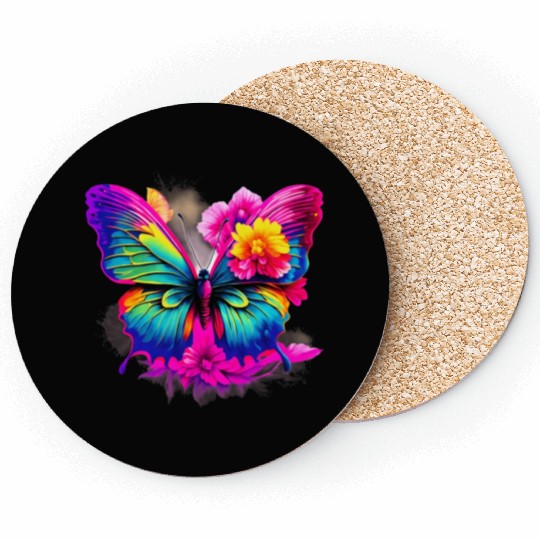 Colorful Butterfly in Flight with Vibrant Wings Coasters