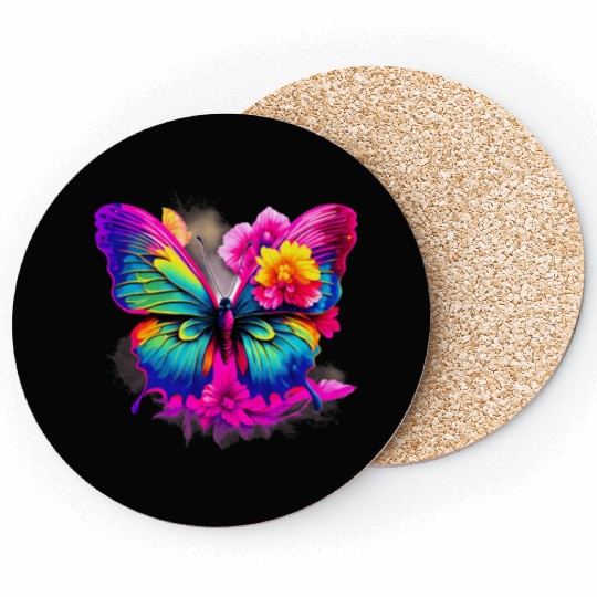 Colorful Butterfly in Flight with Vibrant Wings Coasters