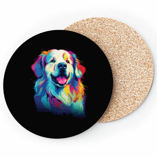 Watercolor Colorful Great Pyrenees Coasters