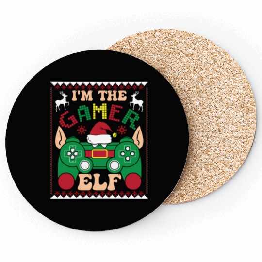 Christmas I'm a Gamer Elf Video Player Gaming Coasters