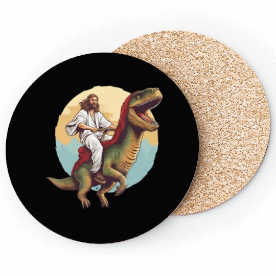 Jesus Riding a Dinosaur Meme Dino Lover Coasters