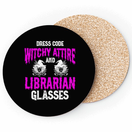 Halloween Librarian Bookworm Book Nerd Reading Lib Coasters