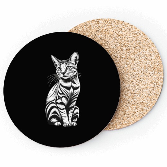 Cat Black and White Coasters