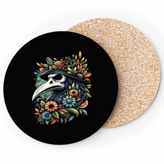 Spooky Halloween Horror Plague Doctor Black Death Coasters