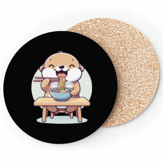 Sweet Otter Eats Ramen Noodles Otters Ramen Coasters
