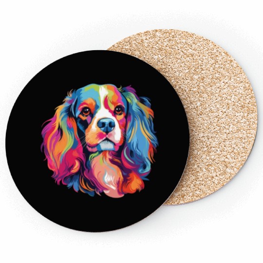 Watercolor Colorful Cavalier King Charles Spaniel Coasters